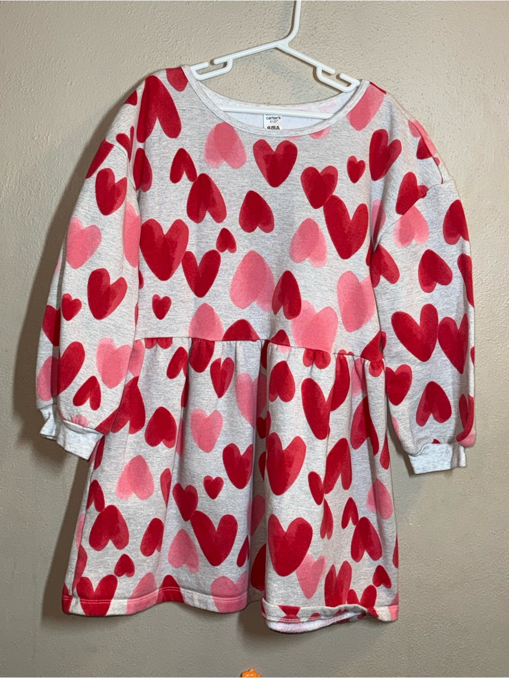 Girls' Carters Pink and Red Heart Print Long-Sleeve Fleece Dress Sz 8